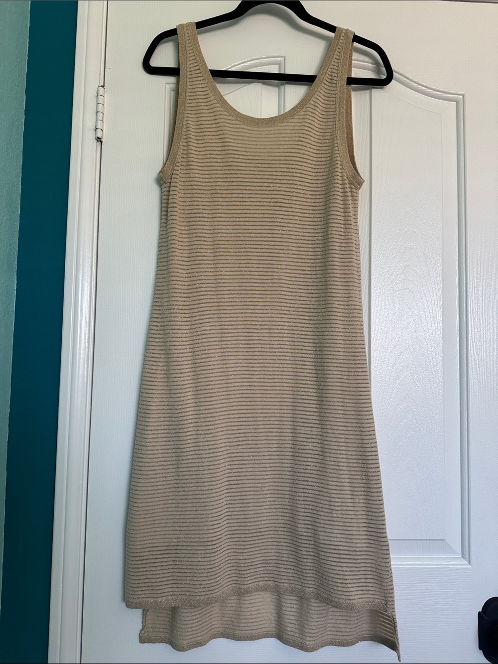 Love Sam Beige Sleeveless Gold Ribbed Knit Dress